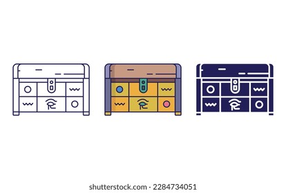 Treasure box outline and solid vector icon