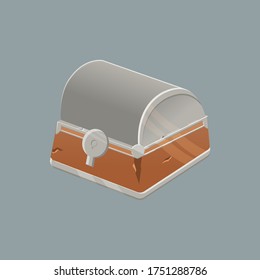 Schatzkasten auf silbernem Teller, Cartoon gui Vektorgrafik einzeln auf 2D-Spielen