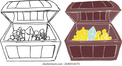 A treasure box that opens and contains gold and diamonds Vector