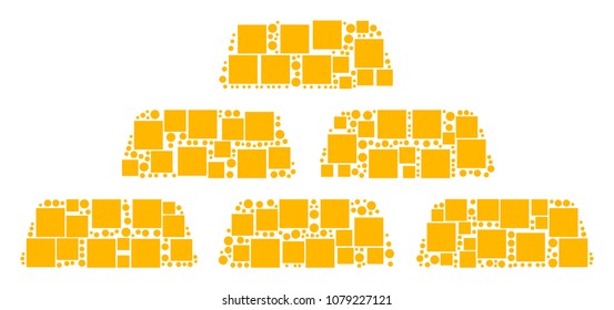 Treasure Bricks collage icon of rectangles and round items in different sizes. Vector objects are formed into treasure bricks collage design concept.