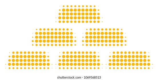 Treasure Bricks halftone vector pictogram. Illustration style is dotted iconic Treasure Bricks icon symbol on a white background. Halftone texture is circle spots.