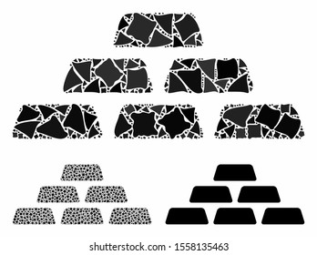 Treasure bricks mosaic of humpy items in various sizes and color hues, based on treasure bricks icon. Vector tremulant items are united into collage. Treasure bricks icons collage with dotted pattern.