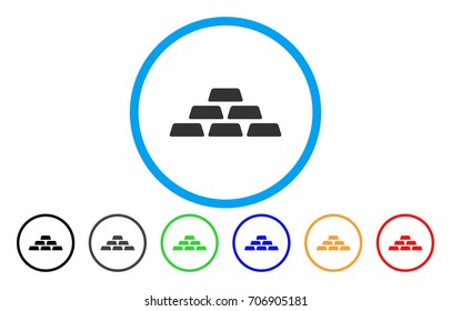 Treasure Bricks vector rounded icon. Image style is a flat gray icon symbol inside a blue circle. Additional color versions are gray, black, blue, green, red, orange.