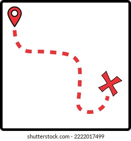 Treasure card. Point to point route. Final destination marked with a cross