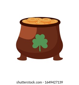 treasure cauldron with clover leaf detaild style vector illustration design