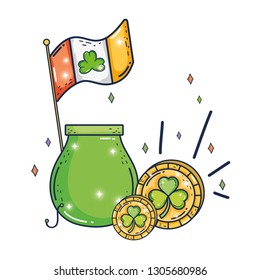 treasure cauldron with clovers coins saint patrick day
