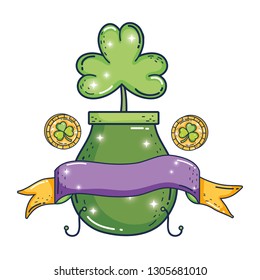 treasure cauldron with clovers coins saint patrick day