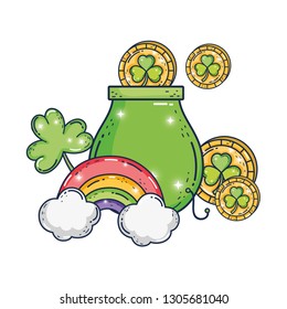 treasure cauldron with clovers coins saint patrick day