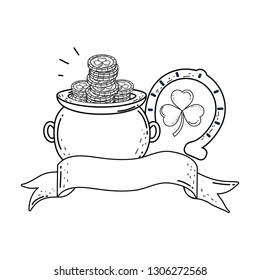 treasure cauldron with clovers coins saint patrick day