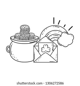 treasure cauldron with clovers coins saint patrick day