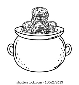treasure cauldron with clovers coins saint patrick day