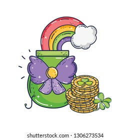 treasure cauldron with clovers coins saint patrick day