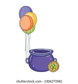 treasure cauldron with clovers coins saint patrick day