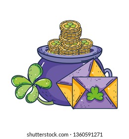 treasure cauldron with clovers coins saint patrick day
