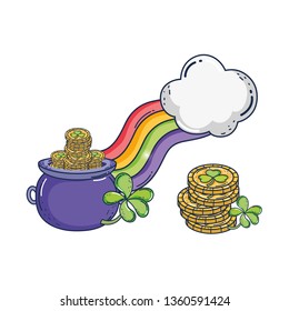 treasure cauldron with clovers coins saint patrick day