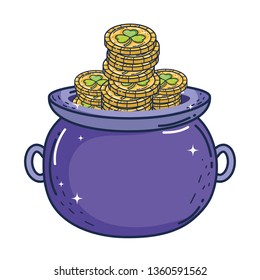 treasure cauldron with clovers coins saint patrick day