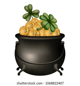 treasure cauldron with clovers leafs saint patrick