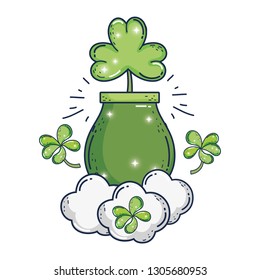 treasure cauldron with clovers leafs saint patrick day