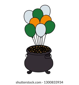 treasure cauldron with coins and balloons helium