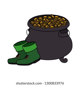 treasure cauldron with coins and boots