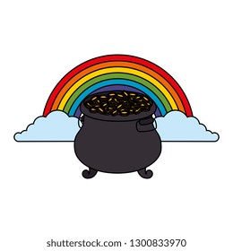 treasure cauldron with coins and rainbow