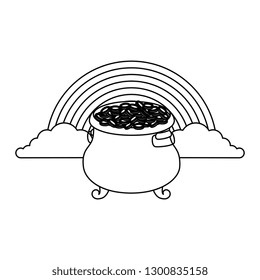 treasure cauldron with coins and rainbow