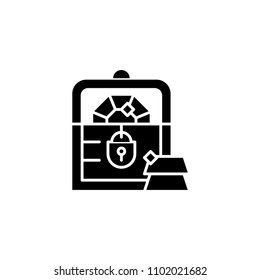 Treasure chest black icon concept. Treasure chest flat  vector symbol, sign, illustration.