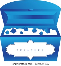 Treasure chest, blue. Gems. Flat illustration.
