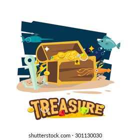 Treasure chest at the bottom of the sea - Vector illustration