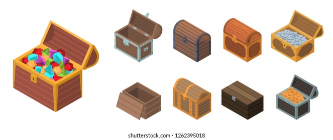 Treasure Chest Box Icon Set. Isometric Set Of Treasure Chest Box Vector Icons For Web Design Isolated On White Background