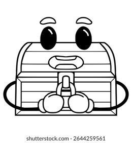 treasure chest character illustration hand drawn outline vector