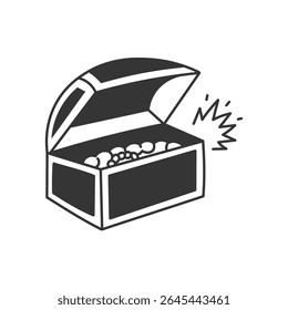 Treasure Chest Clipart. Hand drawn sunken object with coins and jewelry for adventure and marine theme design. Vector illustration