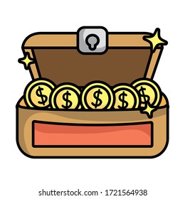 cofre del tesoro con monedas icono ilustración vectorial diseño