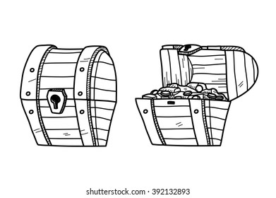 Treasure Chest Doodle, a set of hand drawn vector doodle treasure chest illustration.