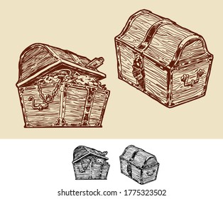 Treasure Chest Drawing. Hand Drawn illustration