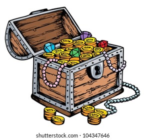 Treasure chest drawing - vector illustration.