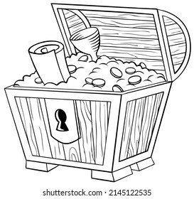 Treasure chest. Element for coloring page. Cartoon style.