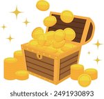 Treasure chest filled with coins, radiating lines, and sparkles