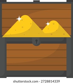 Treasure Chest Filled with Gold Flat Illustration. Clean Icon Design Element on Isolated White Background