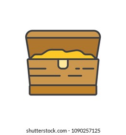 Treasure chest flat line colored icon.