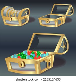 Treasure Chest Full of Gemstone Vector Illustration