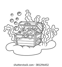 Treasure chest full of gold and jewels.coloring book