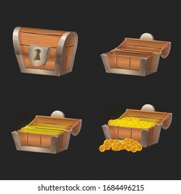 Treasure chest game ui icon set.