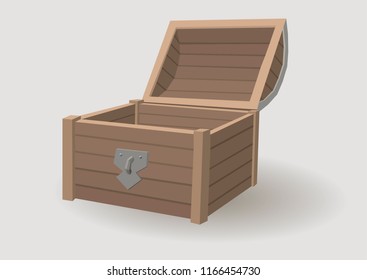 Treasure chest for game. Wooden chest on white background. Empty dower chest. Low Poly Vector illustration