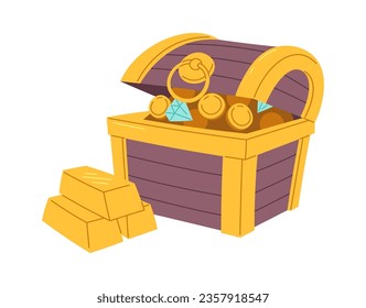 Treasure Chest With Gold Bars Vector Illustration