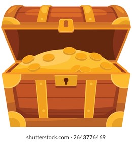 Treasure chest with gold isolated vector illustration on white background