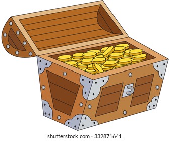 Treasure chest with gold. Vector illustration