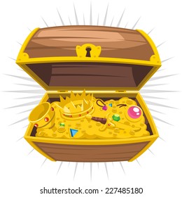 Treasure Chest Gold Wealth , vector illustration cartoon.