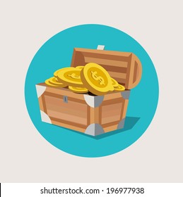 Treasure Chest With Golden Coins Flat Icon