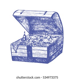 Treasure Chest Hand Draw Sketch. Vector